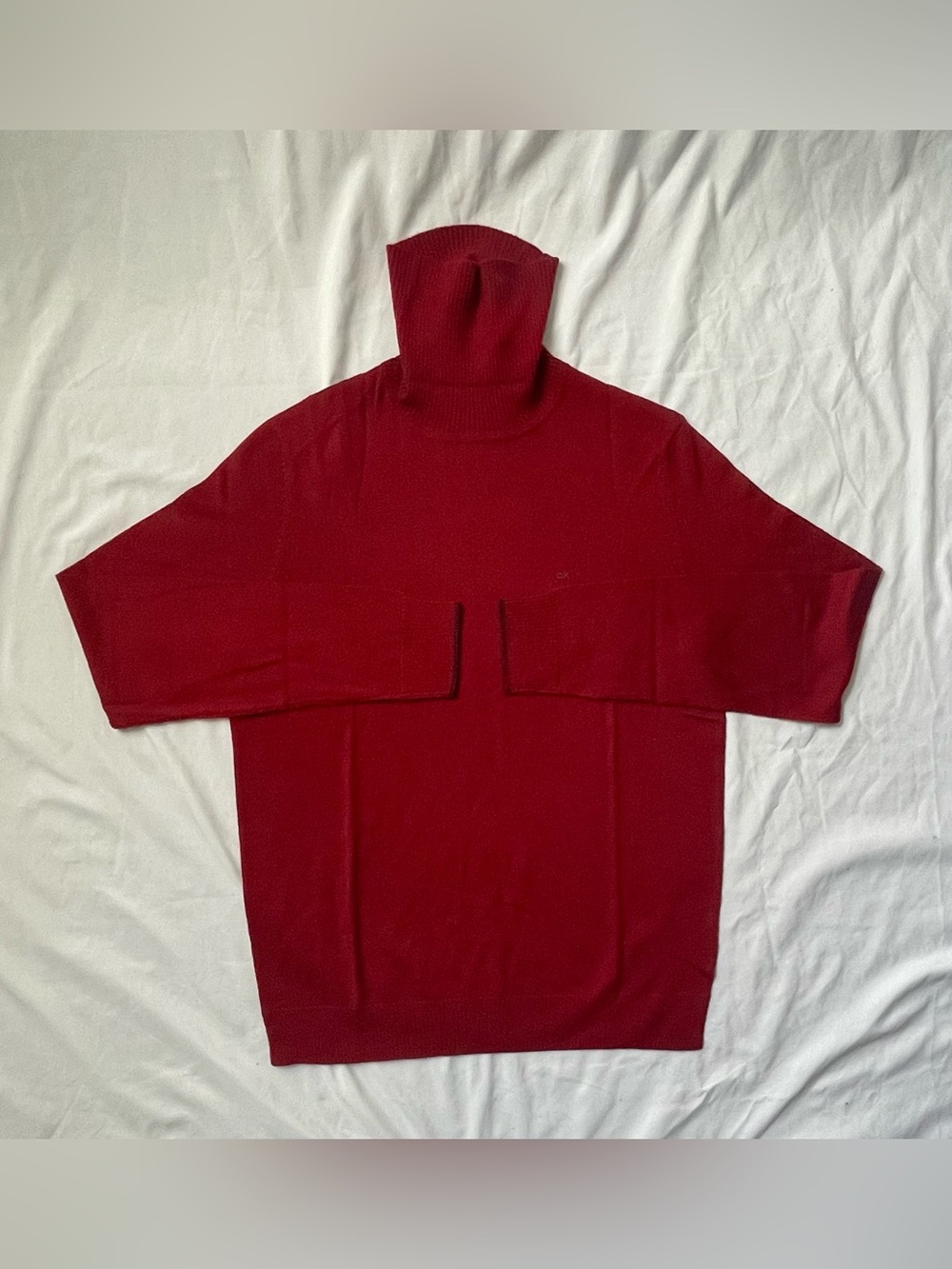 Calvin Klein Men’s Red Merino Wool Turtleneck Knit Pullover Logo Sweater S